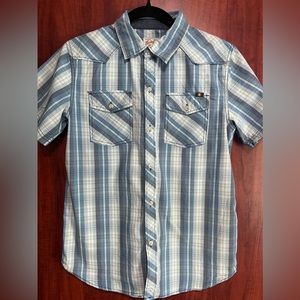 Blue grey plaid button up